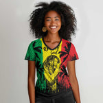 Reggae Soul B.Marley Personalized Women V-Neck T-Shirt Tropical Grunge