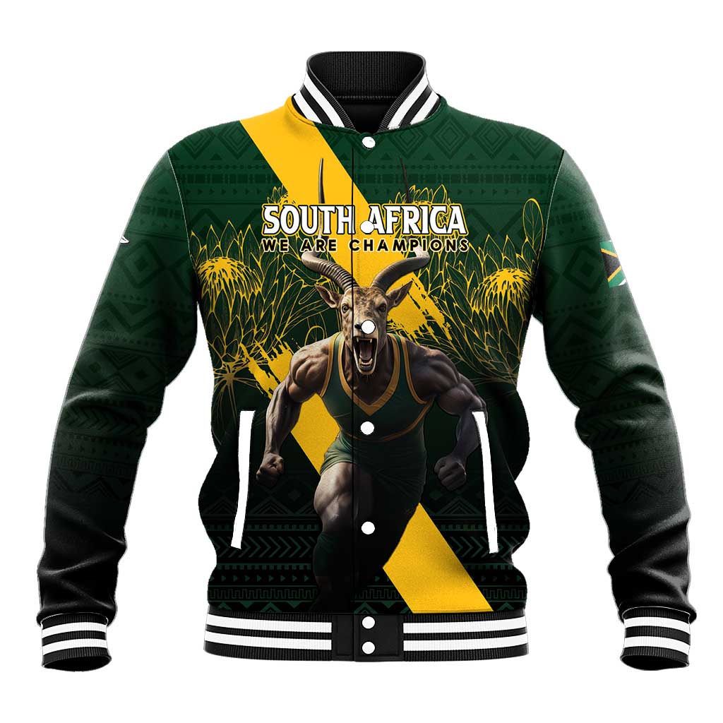 Personalised South Africa Rugby Baseball Jacket Proud Bokke We Are Champions LT7