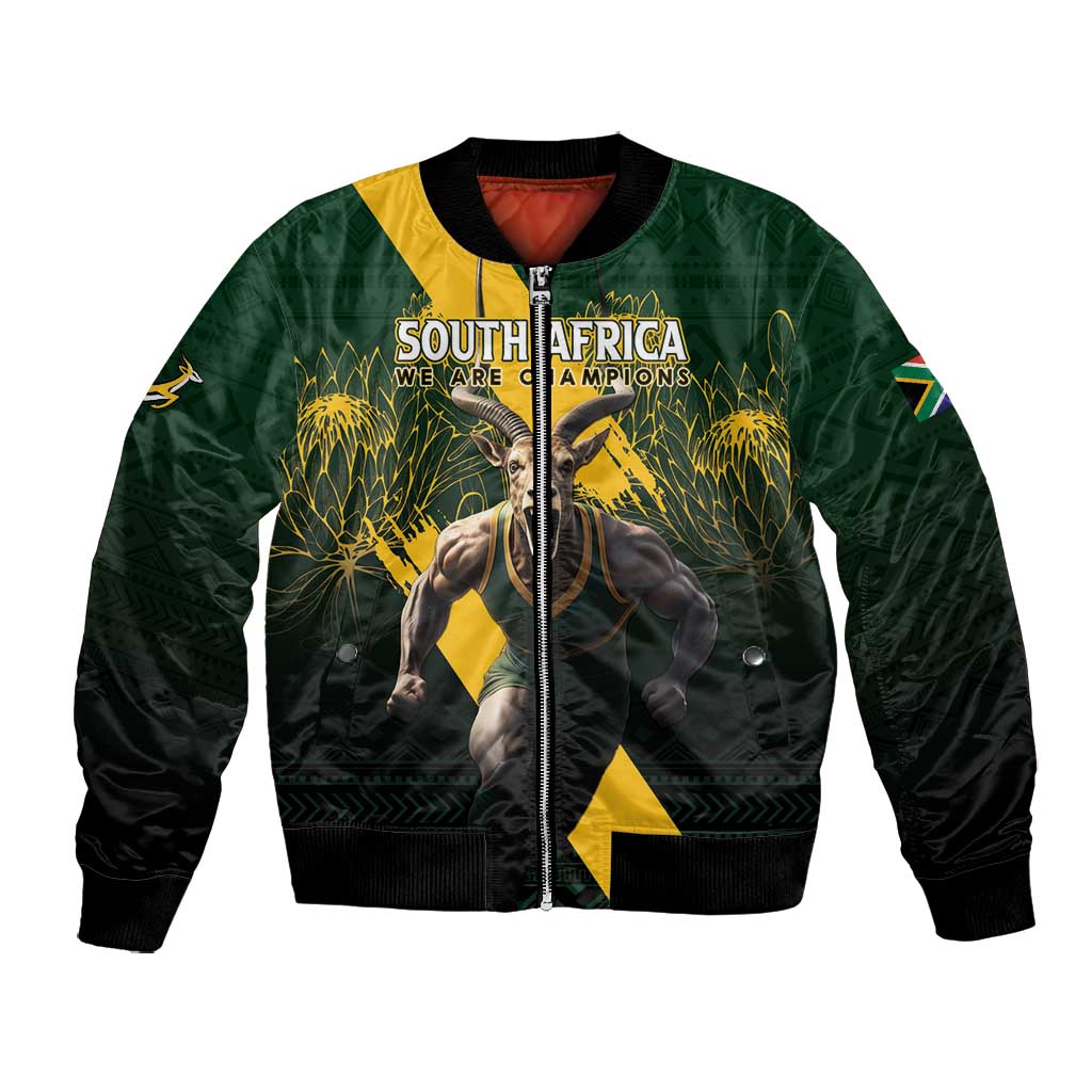 Personalised South Africa Rugby Bomber Jacket Proud Bokke We Are Champions