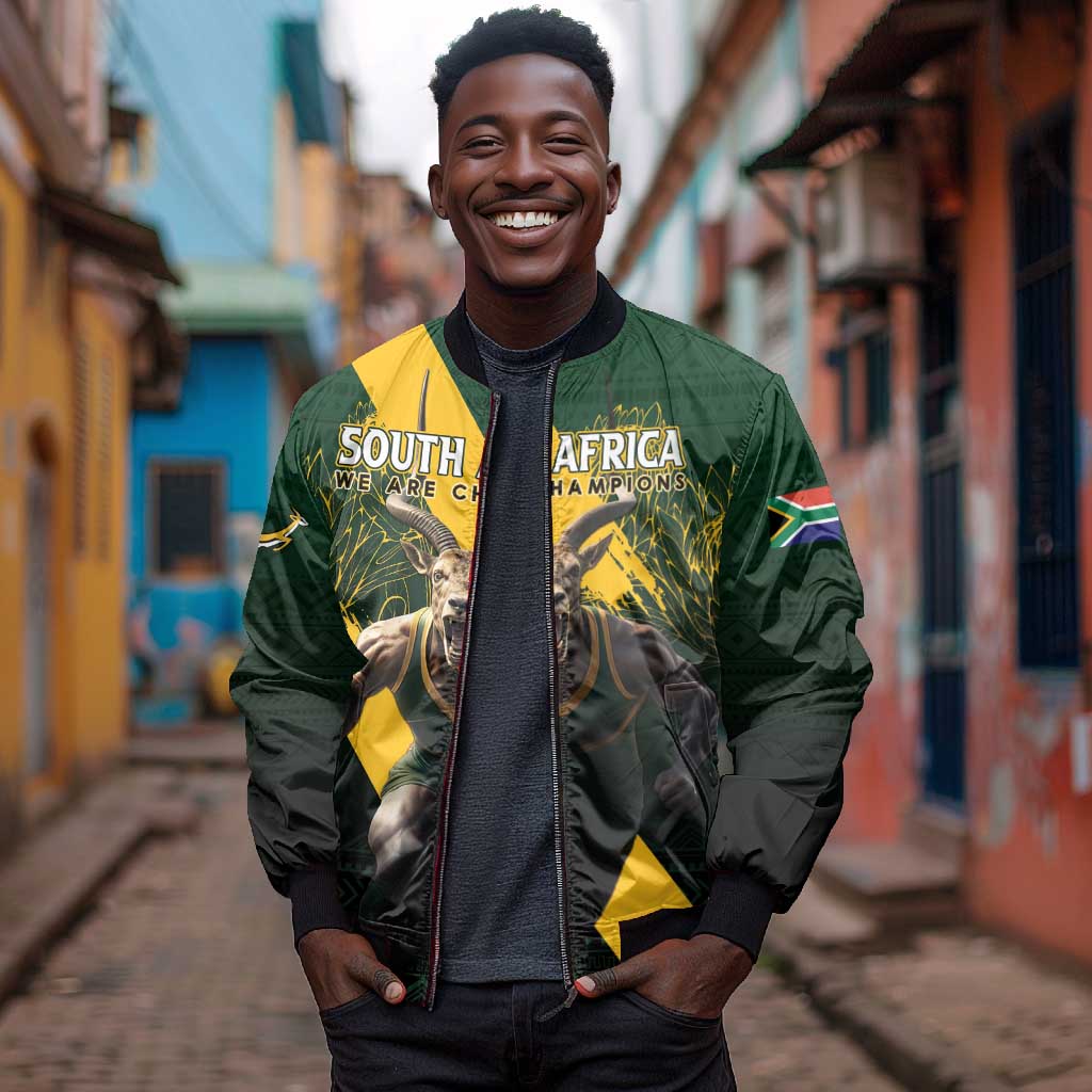Personalised South Africa Rugby Bomber Jacket Proud Bokke We Are Champions