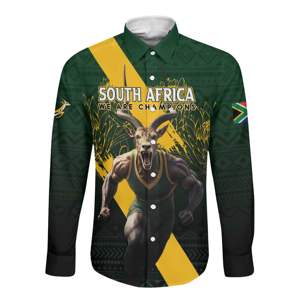 Personalised South Africa Rugby Long Sleeve Button Shirt Proud Bokke We Are Champions