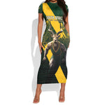 Personalised South Africa Rugby Short Sleeve Bodycon Dress Proud Bokke We Are Champions LT7