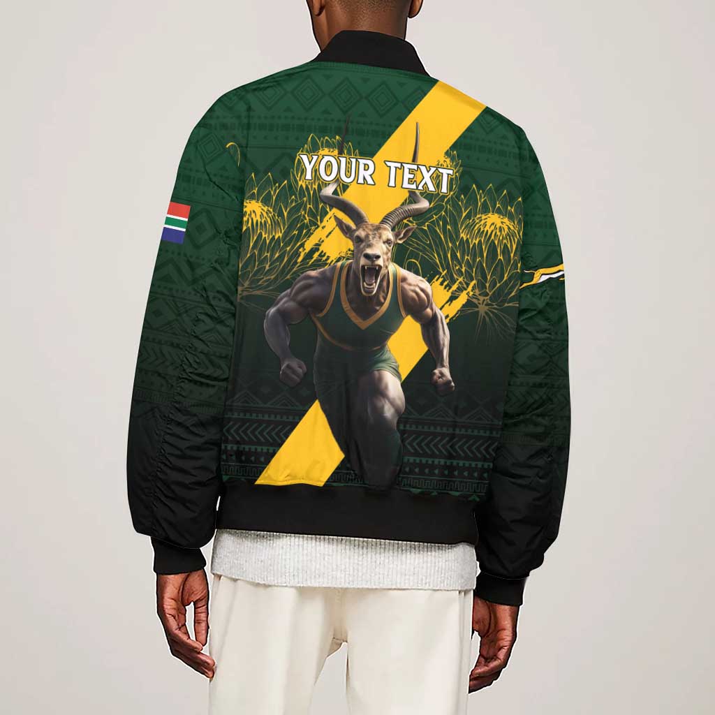 Personalised South Africa Rugby Sleeve Zip Bomber Jacket Proud Bokke We Are Champions