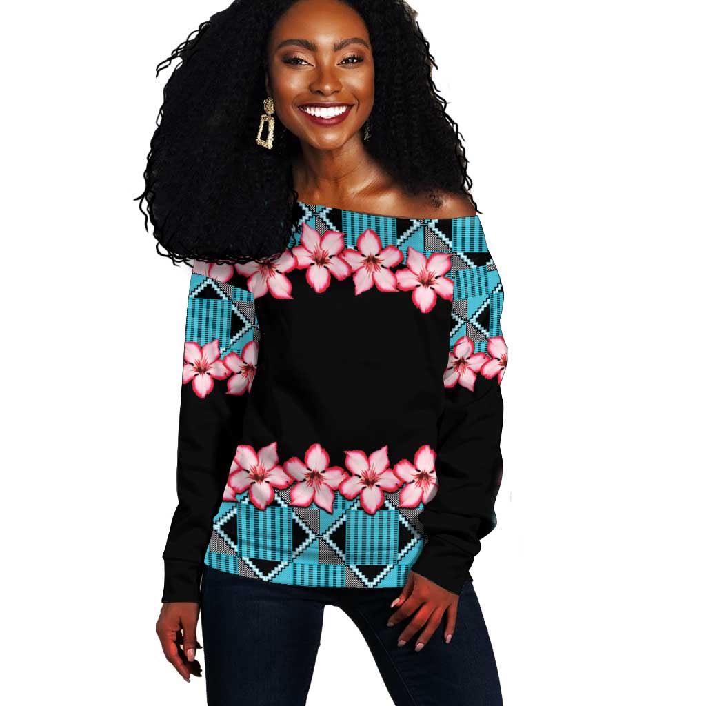 Afro Adenium Multiflorum Flowers Off Shoulder Maxi Dress Mix Native Tribal Pattern LT9 main image 0