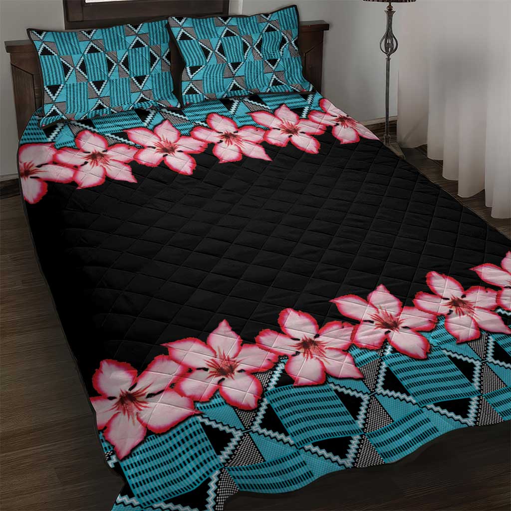 African Adenium Multiflorum Flowers Quilt Bed Set with Kente Style