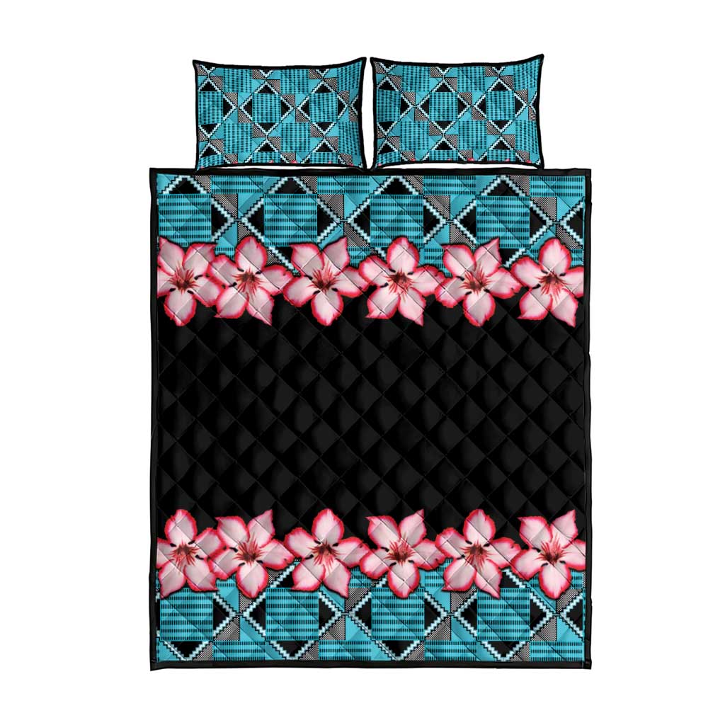 African Adenium Multiflorum Flowers Quilt Bed Set with Kente Style
