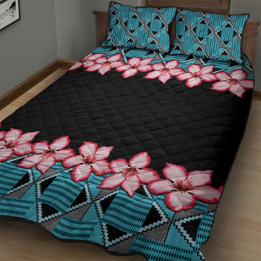 African Adenium Multiflorum Flowers Quilt Bed Set with Kente Style