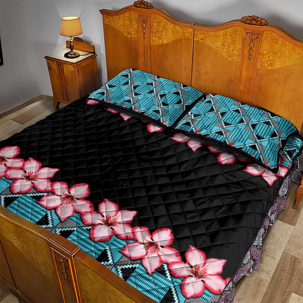 African Adenium Multiflorum Flowers Quilt Bed Set with Kente Style
