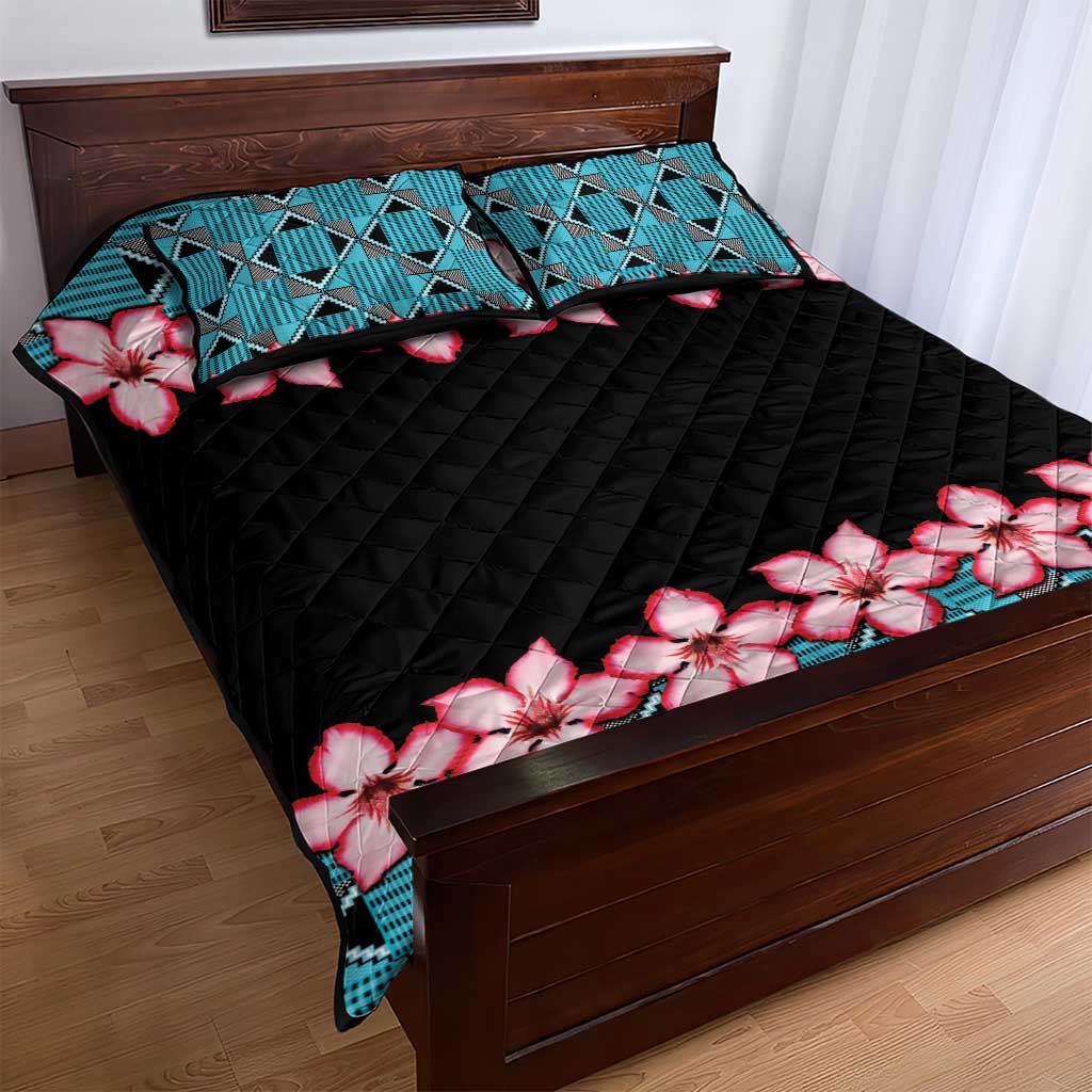 African Adenium Multiflorum Flowers Quilt Bed Set with Kente Style