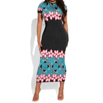 African Adenium Multiflorum Flowers Short Sleeve Bodycon Dress with Kente Style LT9