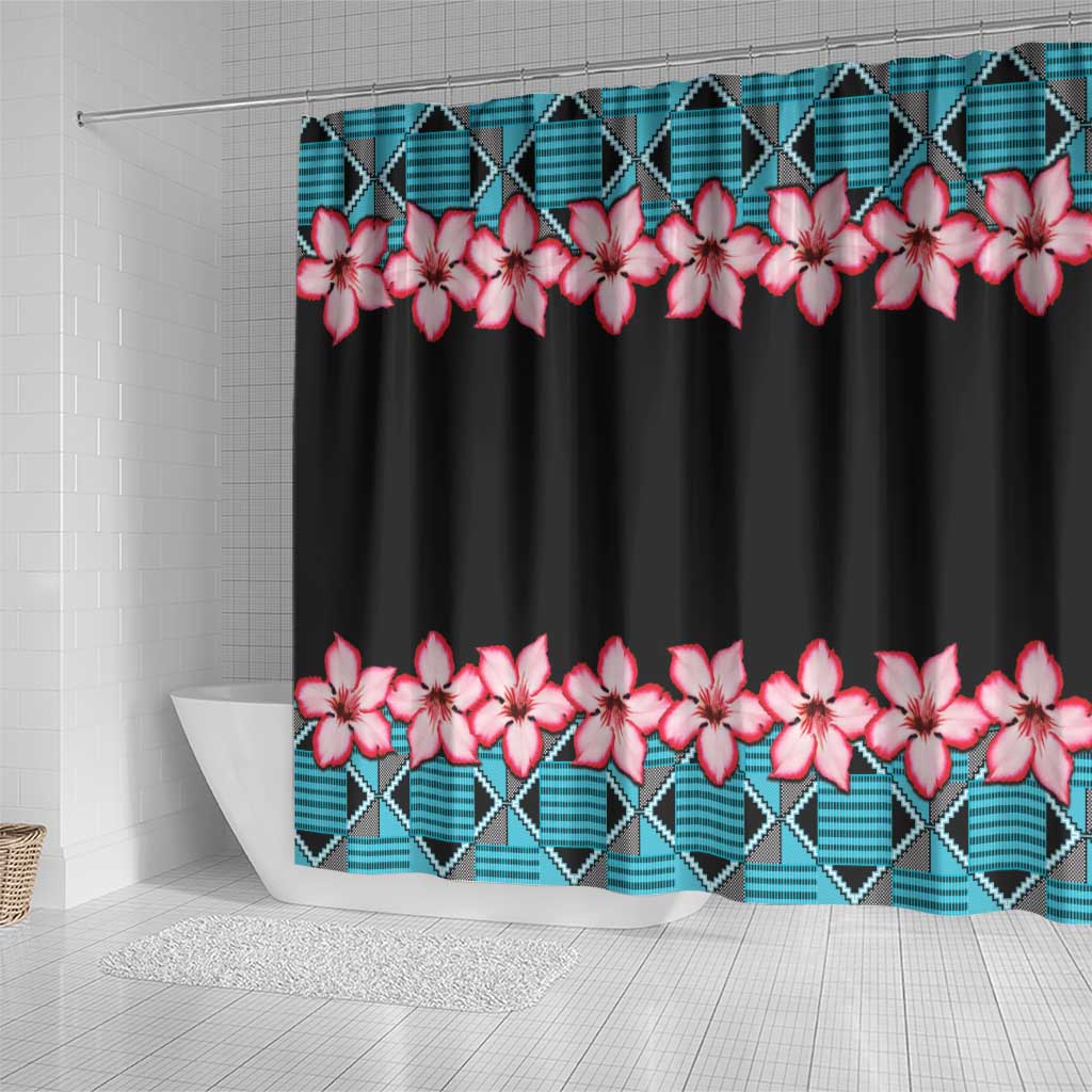 African Adenium Multiflorum Flowers Shower Curtain with Kente Style
