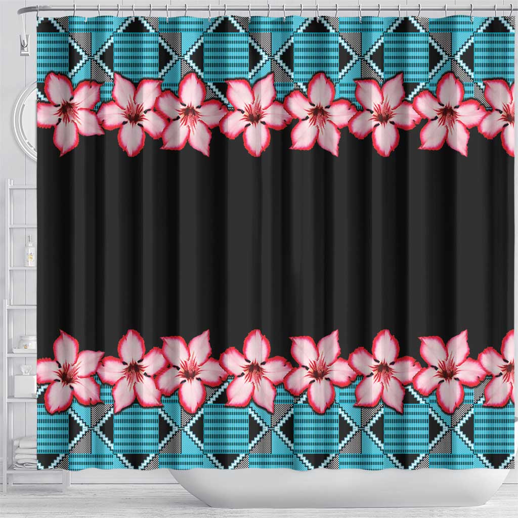 African Adenium Multiflorum Flowers Shower Curtain with Kente Style