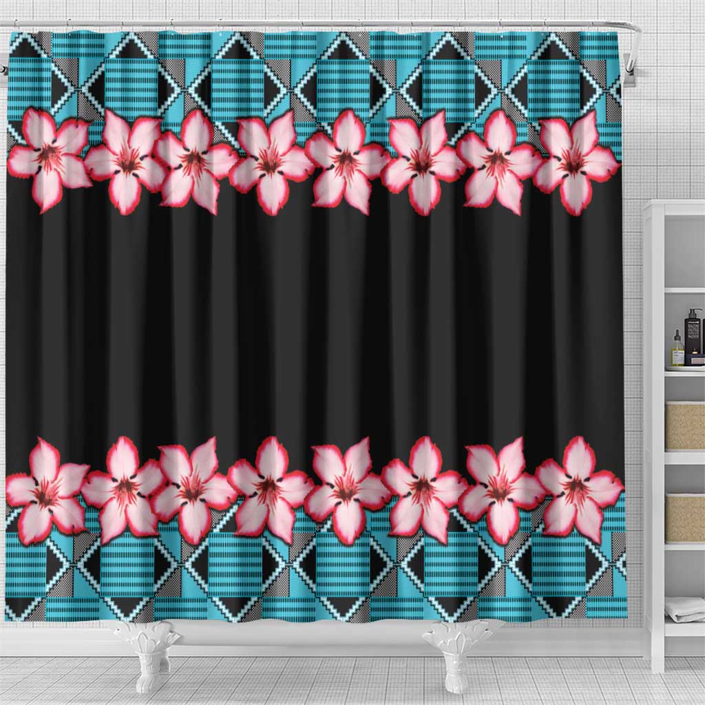 African Adenium Multiflorum Flowers Shower Curtain with Kente Style