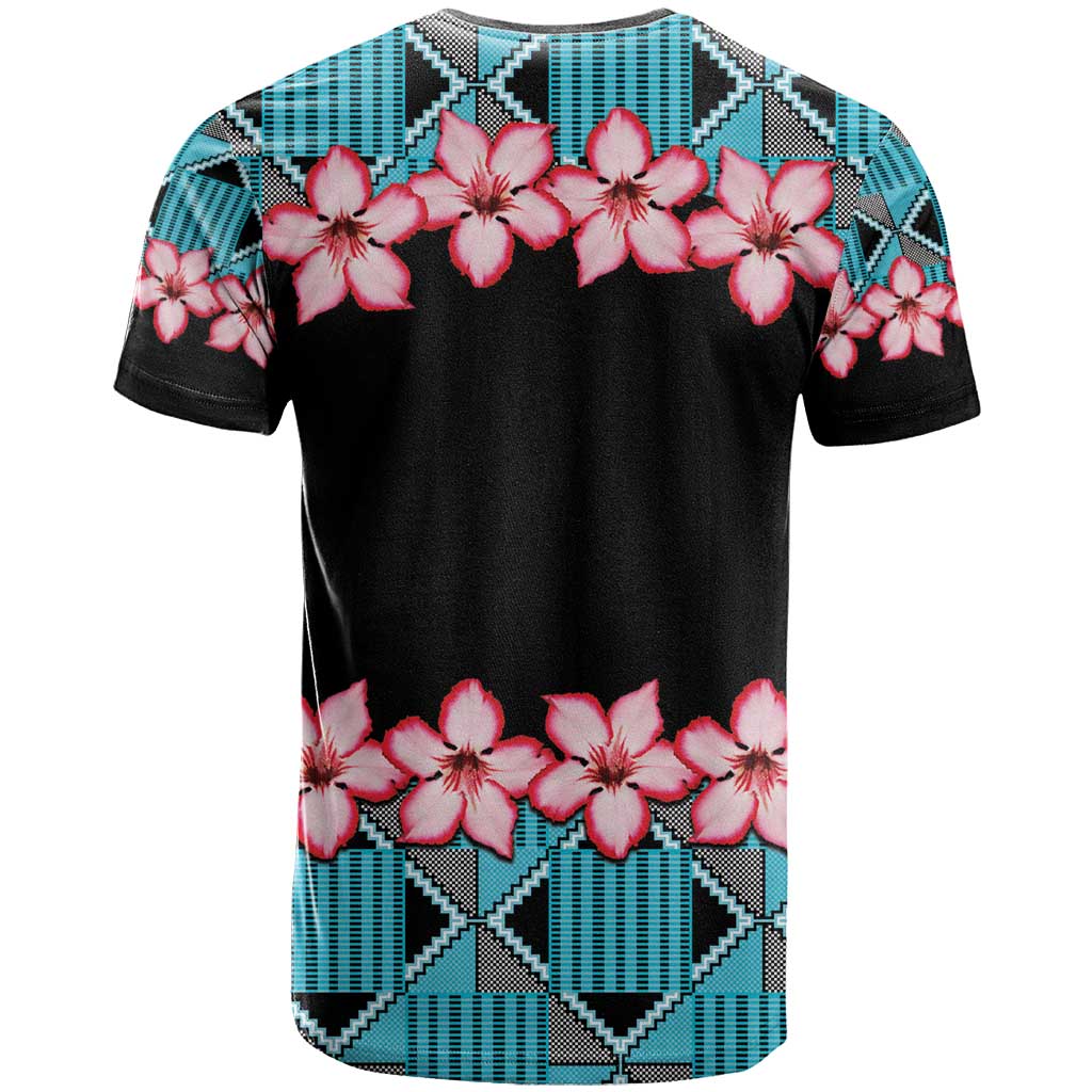 African Adenium Multiflorum Flowers T shirt with Kente Style