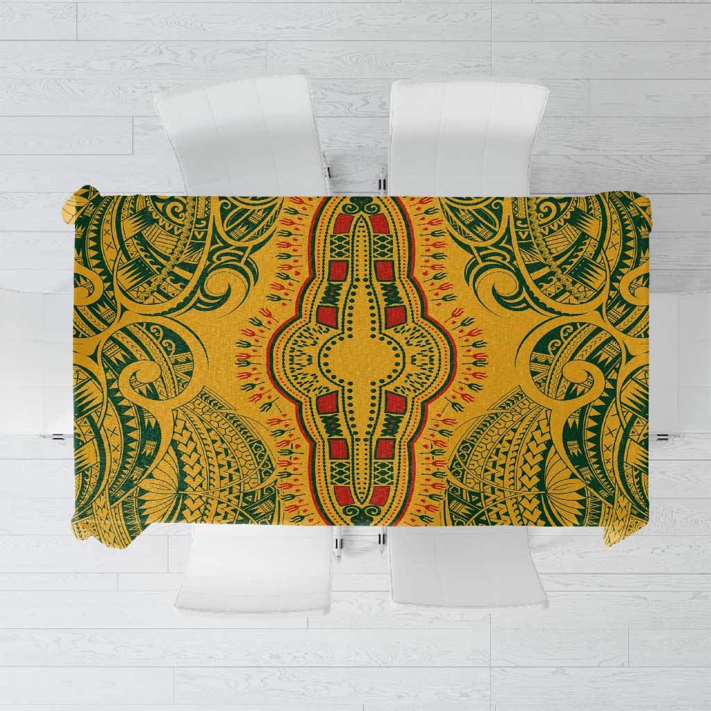 African Dashiki and Polynesian Pattern Tapestry Half Green-Gold LT9