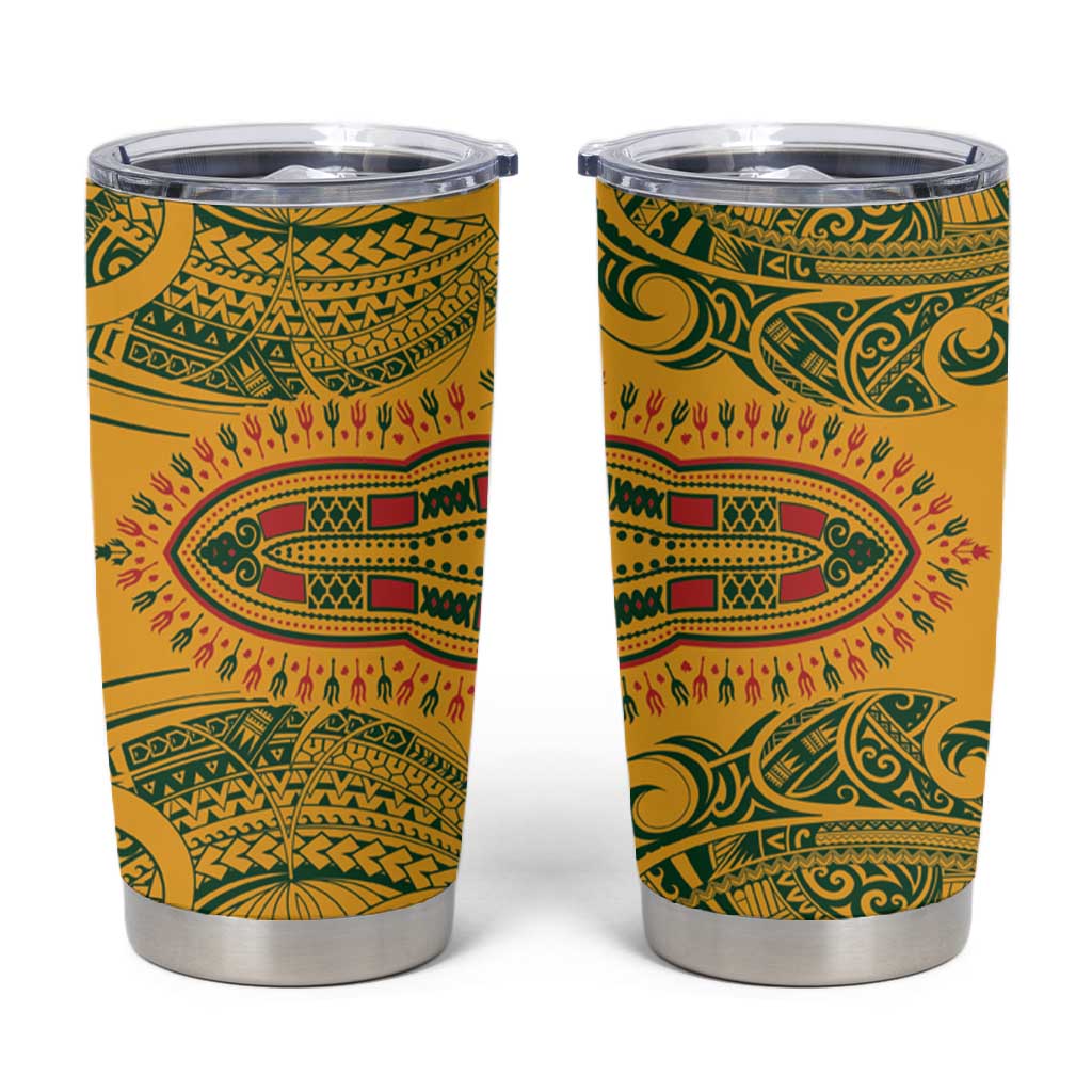 Dashiki and Polynesian Pattern Tumbler Cup Afro Pacific Culture Red Version