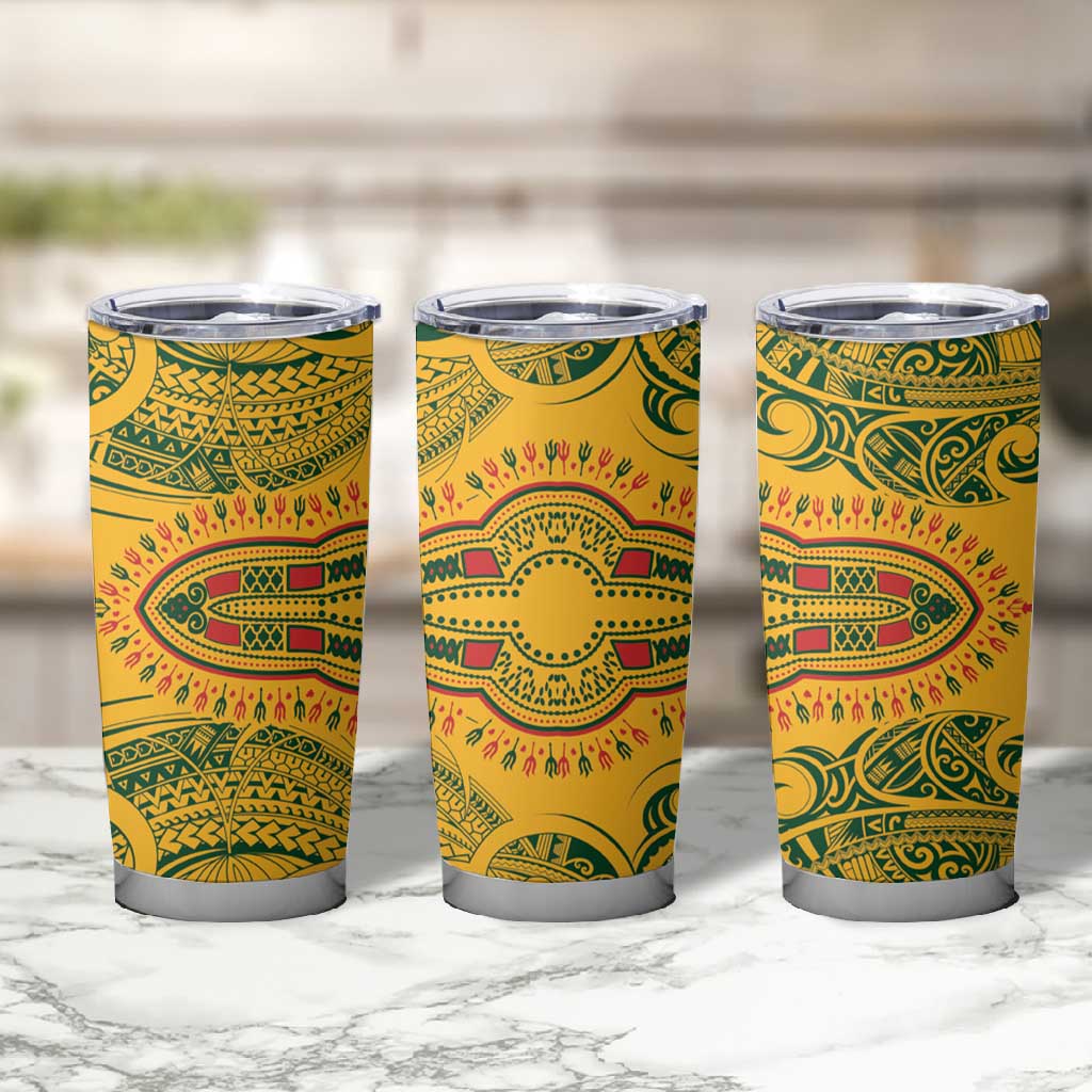 Dashiki and Polynesian Pattern Tumbler Cup Afro Pacific Culture Red Version