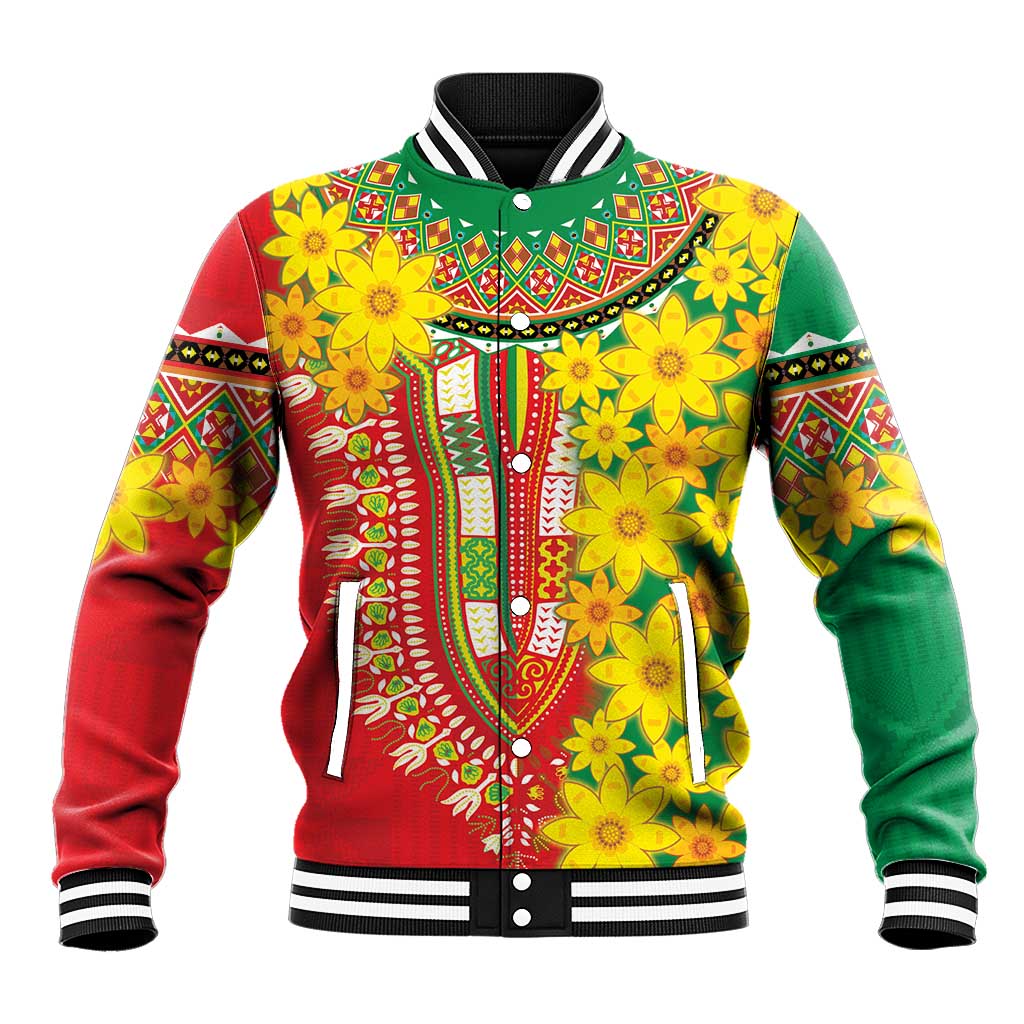 Afro Ethiopian New Year Baseball Jacket Enkutatash Adey Abeba Flower Art LT9