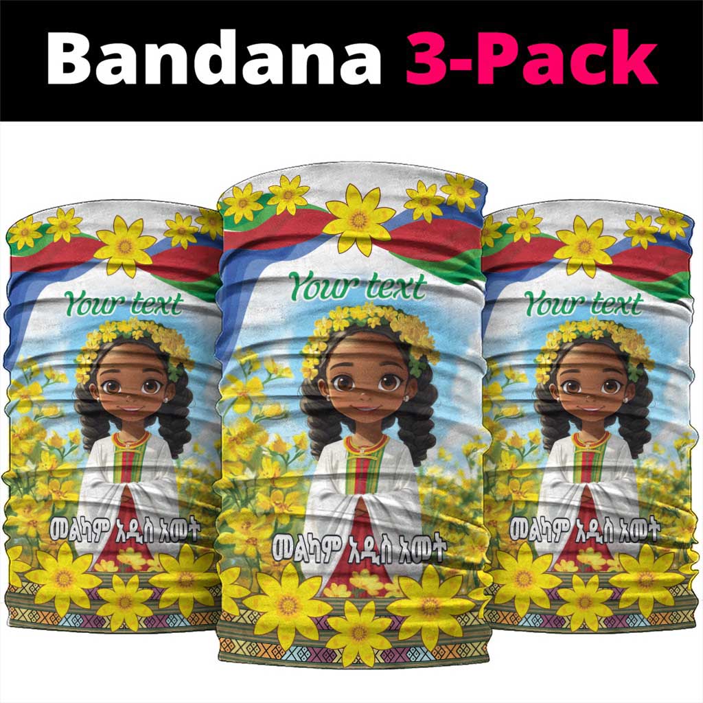 Happy Enkutatash Eritrea Personalized Neck Gaiter Beautiful Afro Girl Adey Abeba Flower LT9