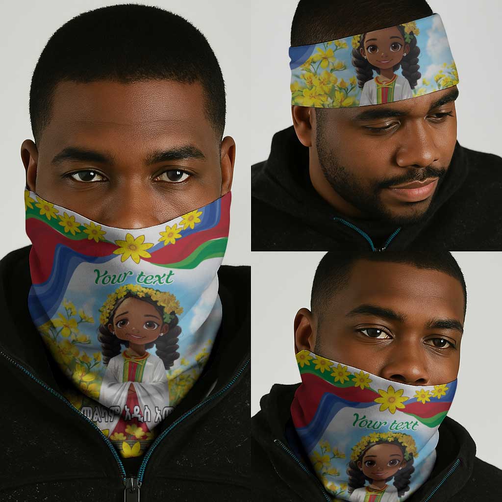 Happy Enkutatash Eritrea Personalized Neck Gaiter Beautiful Afro Girl Adey Abeba Flower LT9