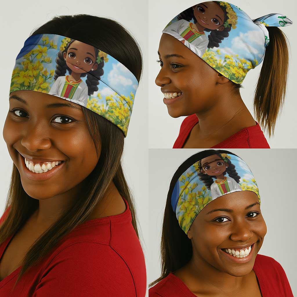 Happy Enkutatash Eritrea Personalized Neck Gaiter Beautiful Afro Girl Adey Abeba Flower LT9