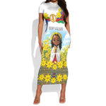 Happy Enkutatash Eritrea Personalized Short Sleeve Bodycon Dress Beautiful Afro Girl Adey Abeba Flower LT9