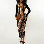 Polynesia Mixed African Dashiki Long Sleeve Bodycon Dress Afro-pacific Culture - Gold LT9