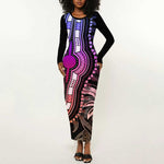 Polynesia Mixed African Dashiki Long Sleeve Bodycon Dress Afro-pacific Culture - Pastel LT9