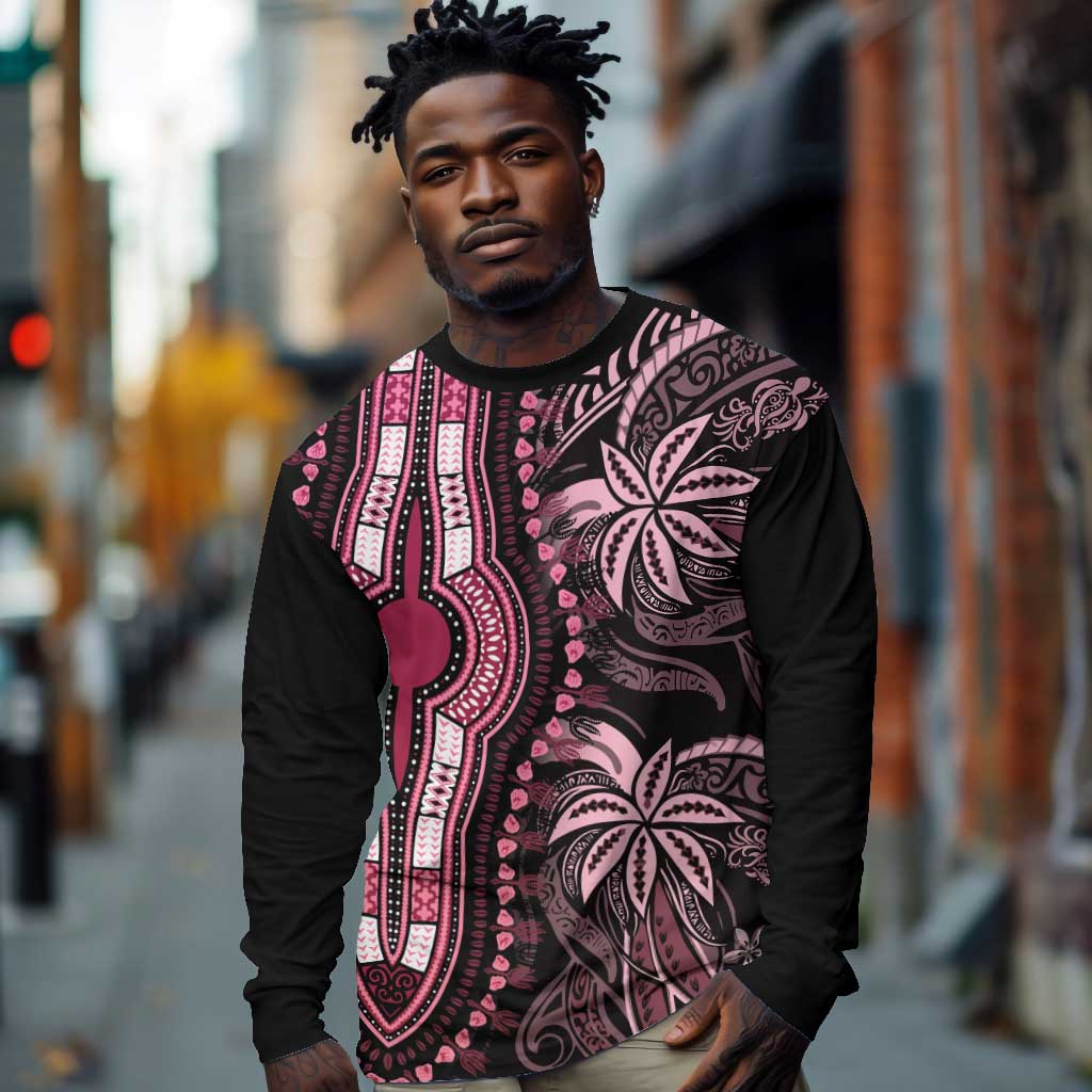 Afro King Proteas Dashiki Motif Long Sleeve Button Shirt Violet Style LT9 main image 1