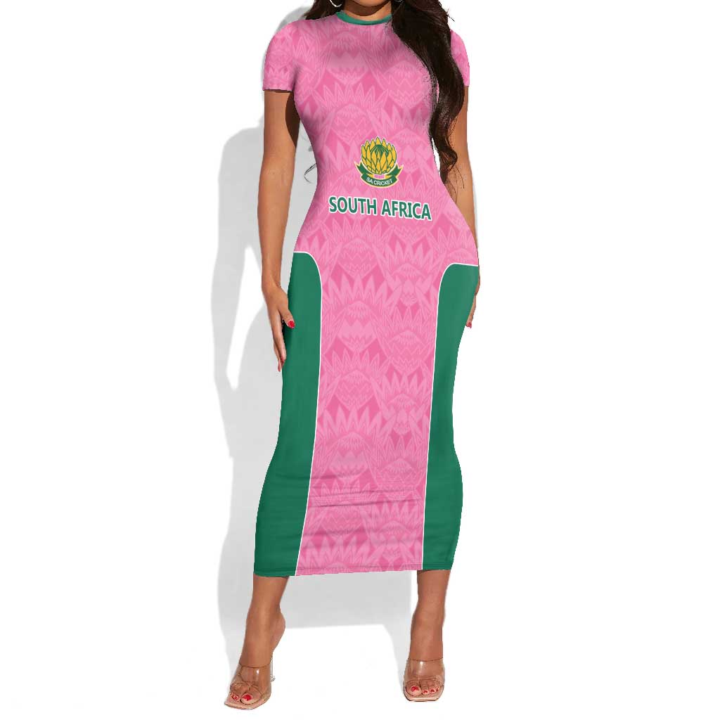Pink South Africa Cricket Custom Short Sleeve Bodycon Dress African King Proteas Be Way Pink by AfricanPride
