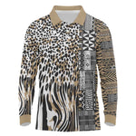 Africa Tribal Pattern Mixed Leopard Skin Long Sleeve Polo Shirt - African Pride