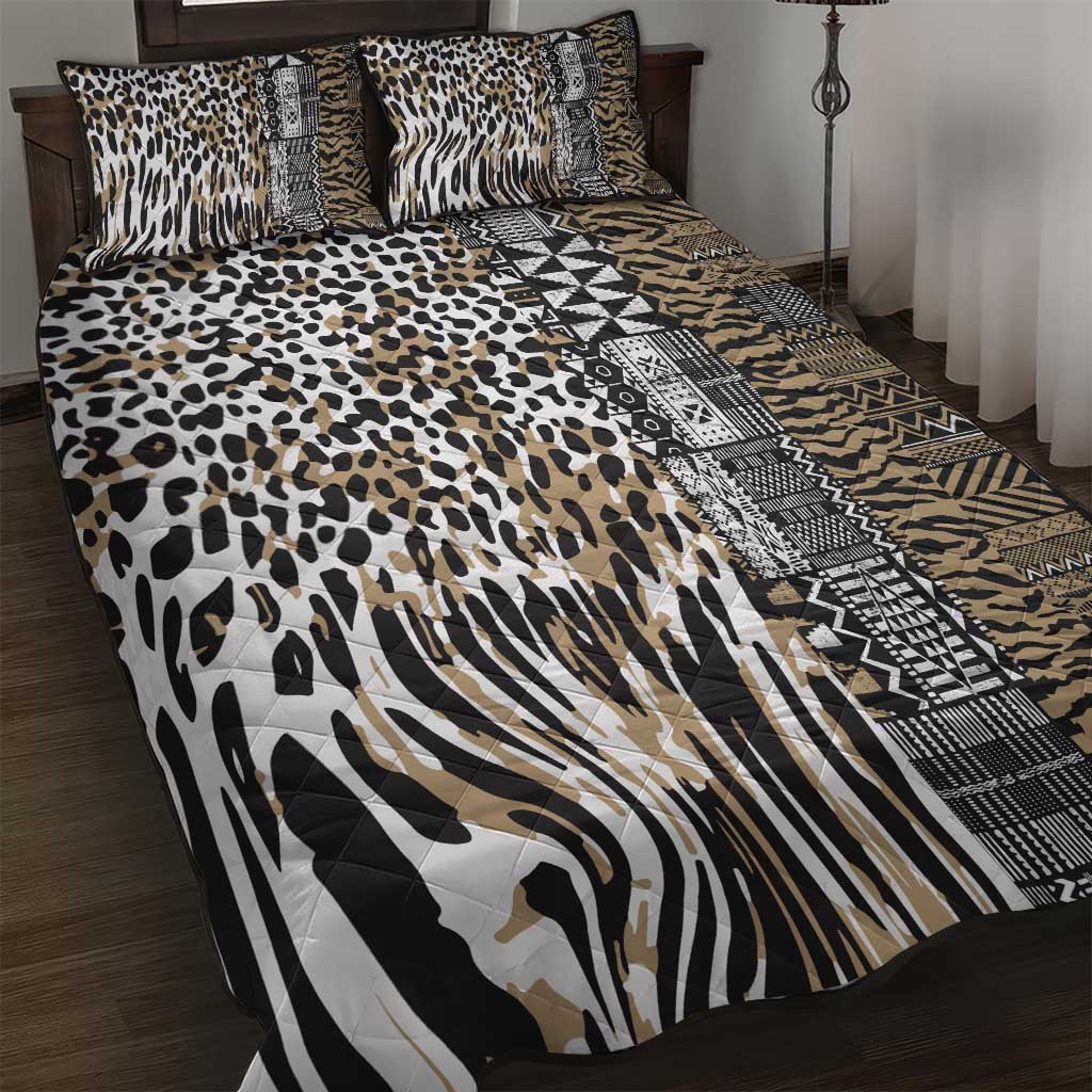 Africa Tribal Pattern Mixed Leopard Skin Quilt Bed Set - African Pride