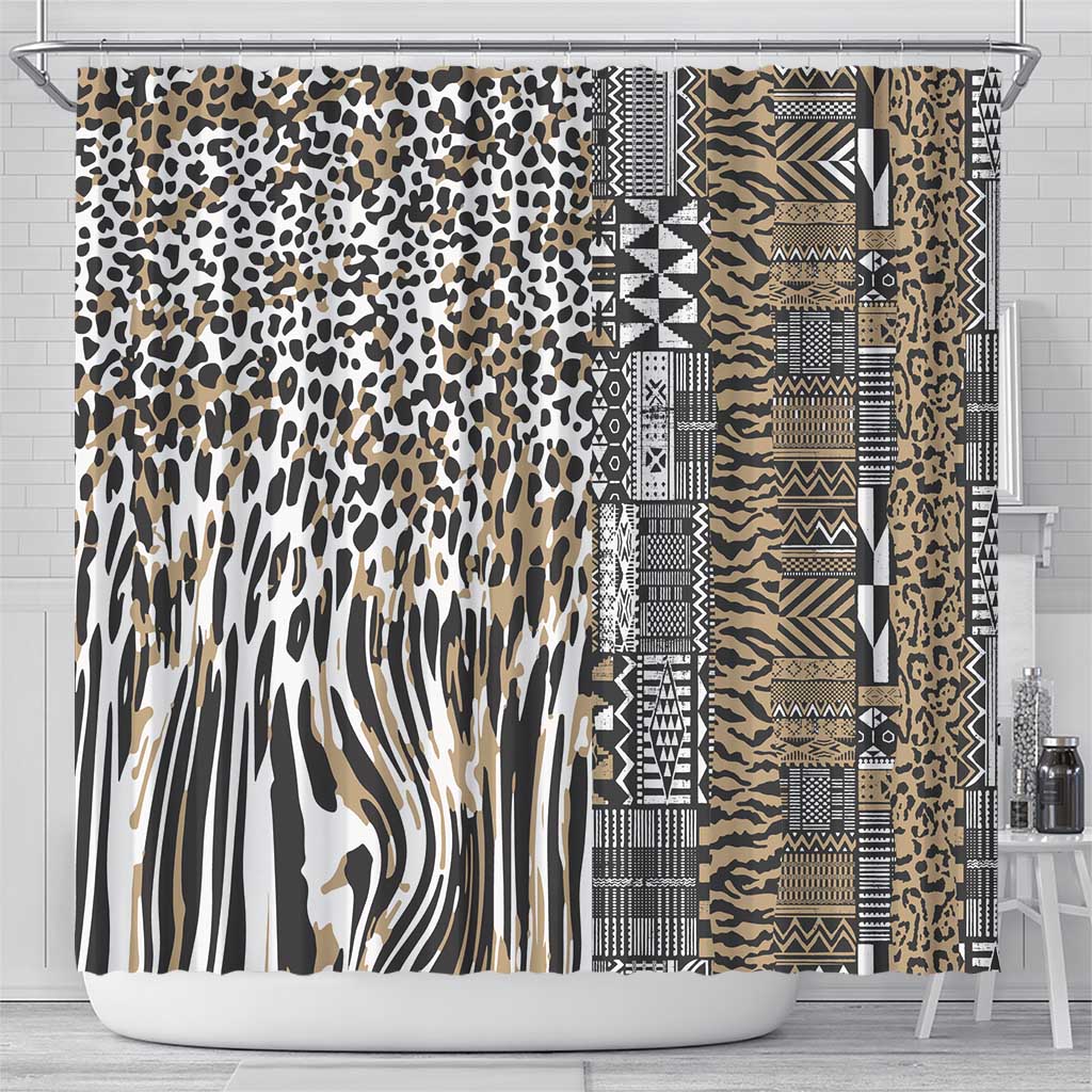 Africa Tribal Pattern Mixed Leopard Skin Shower Curtain - African Pride