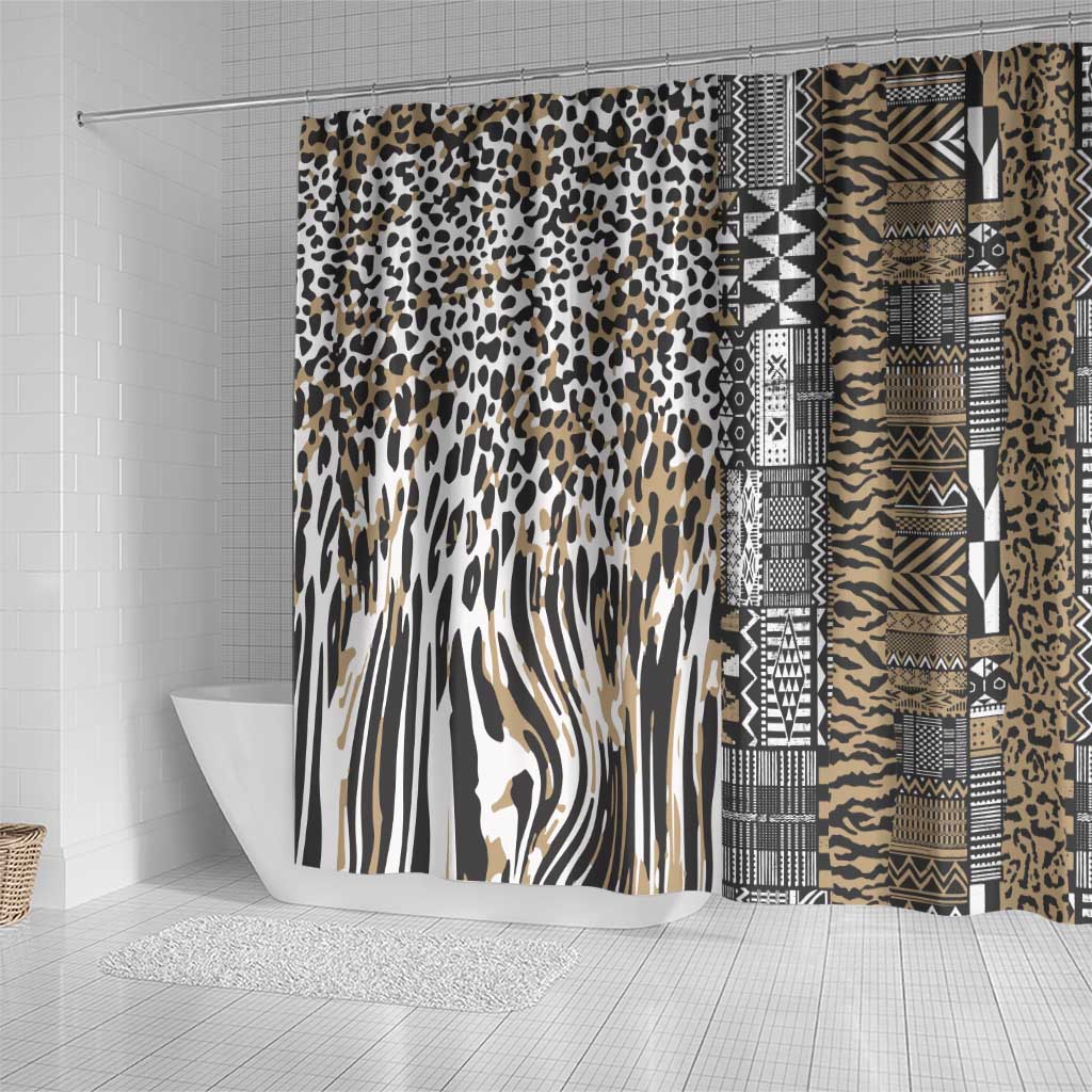 Africa Tribal Pattern Mixed Leopard Skin Shower Curtain - African Pride