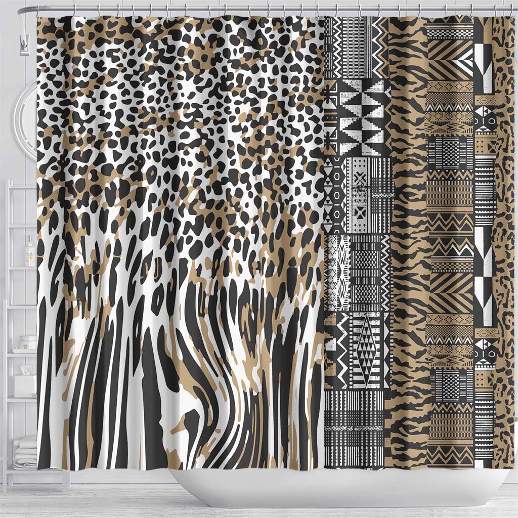 Africa Tribal Pattern Mixed Leopard Skin Shower Curtain - African Pride