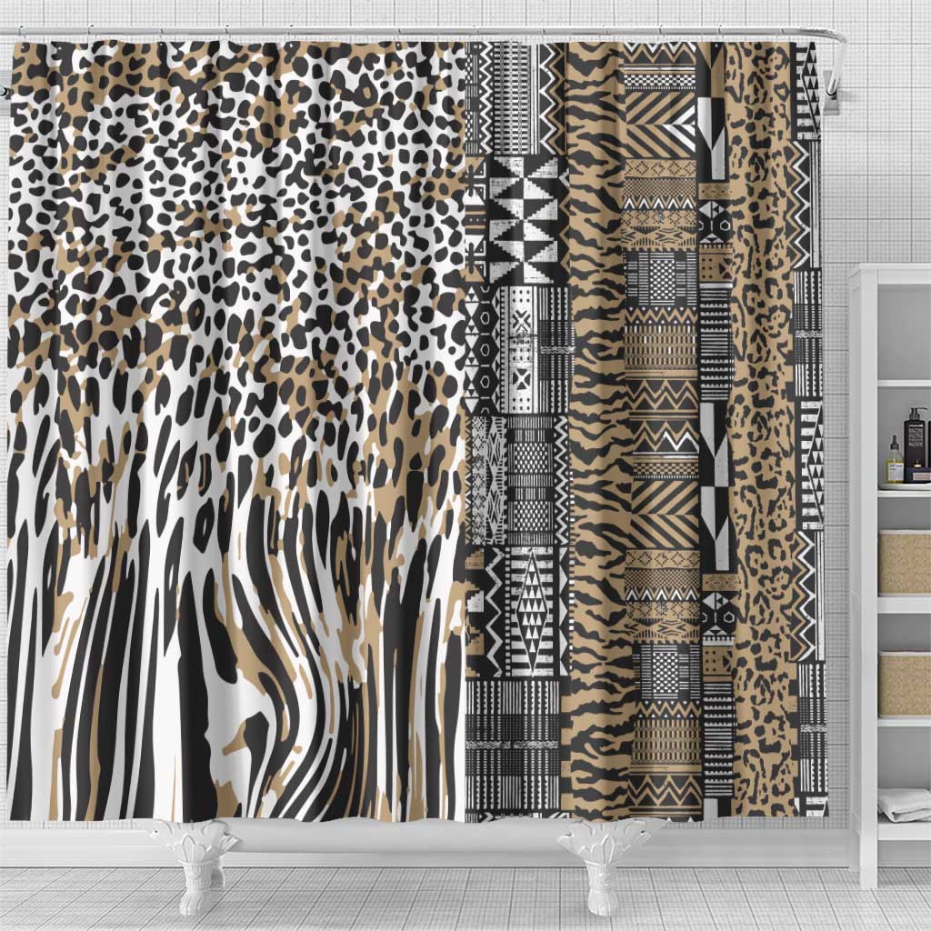 Africa Tribal Pattern Mixed Leopard Skin Shower Curtain - African Pride