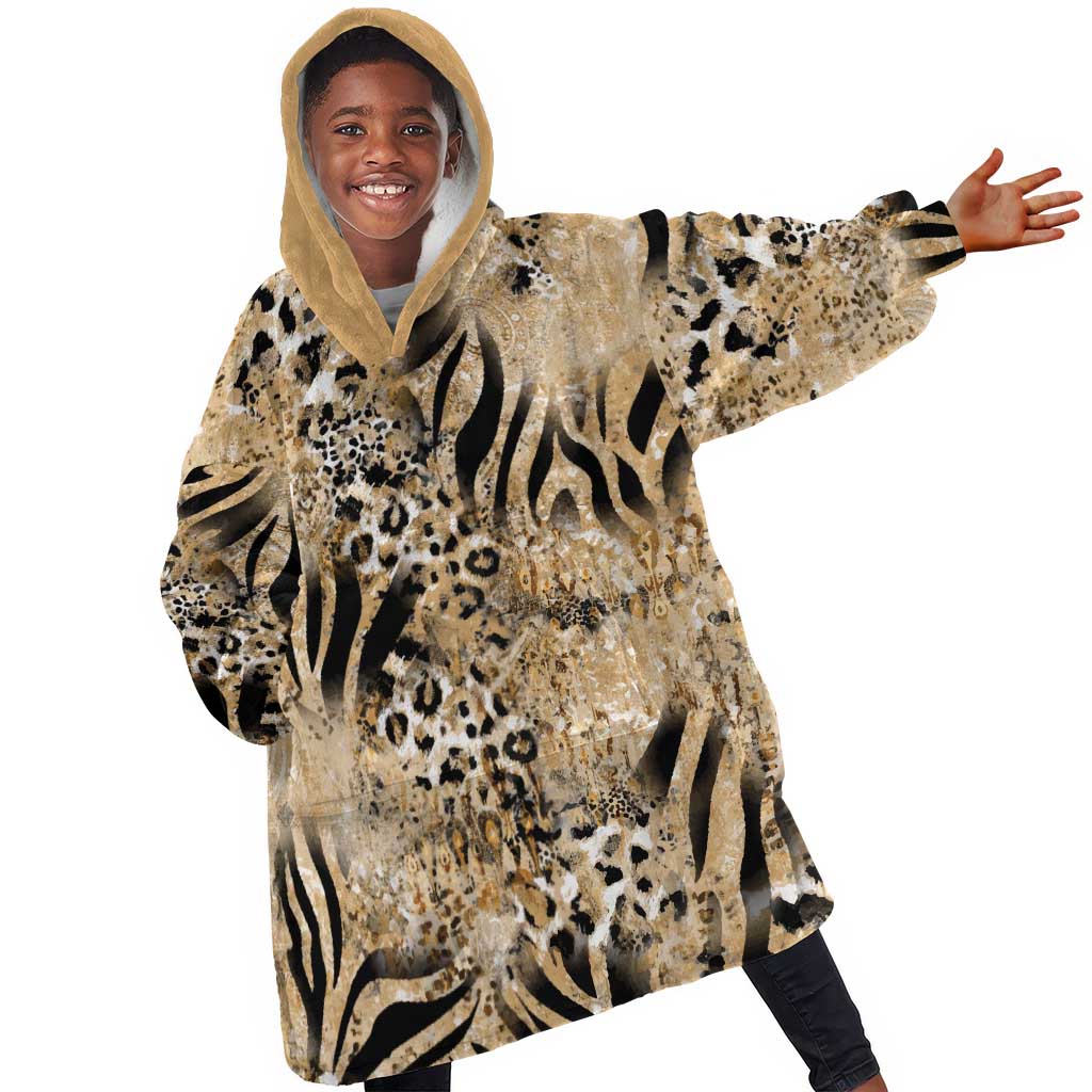 African Wild Animal Skins Kid Wearable Blanket Hoodie Zebra Tiger Leopard Mix Skin - African Pride