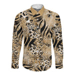 African Wild Animal Skins Long Sleeve Button Shirt Zebra Tiger Leopard Mix Skin - African Pride
