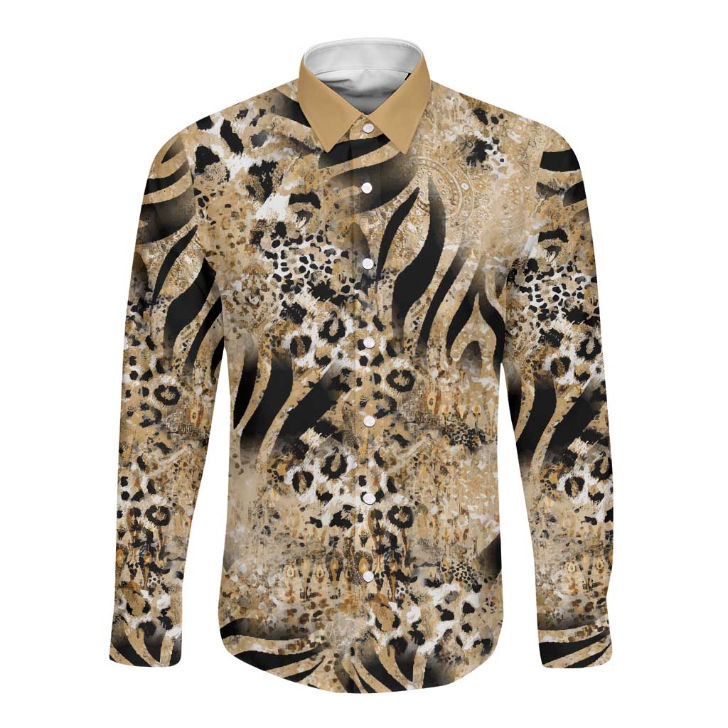 African Wild Animal Skins Long Sleeve Button Shirt Zebra Tiger Leopard Mix Skin - African Pride