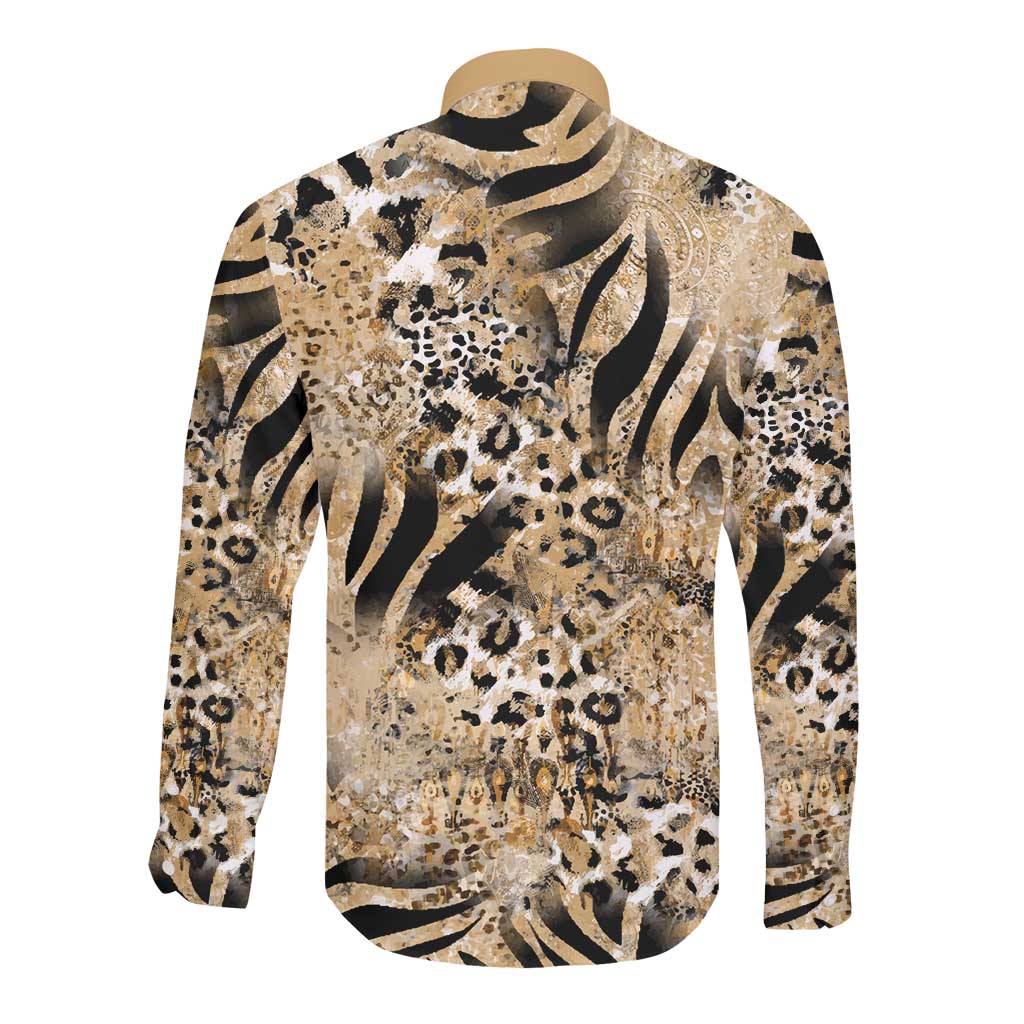 African Wild Animal Skins Long Sleeve Button Shirt Zebra Tiger Leopard Mix Skin - African Pride