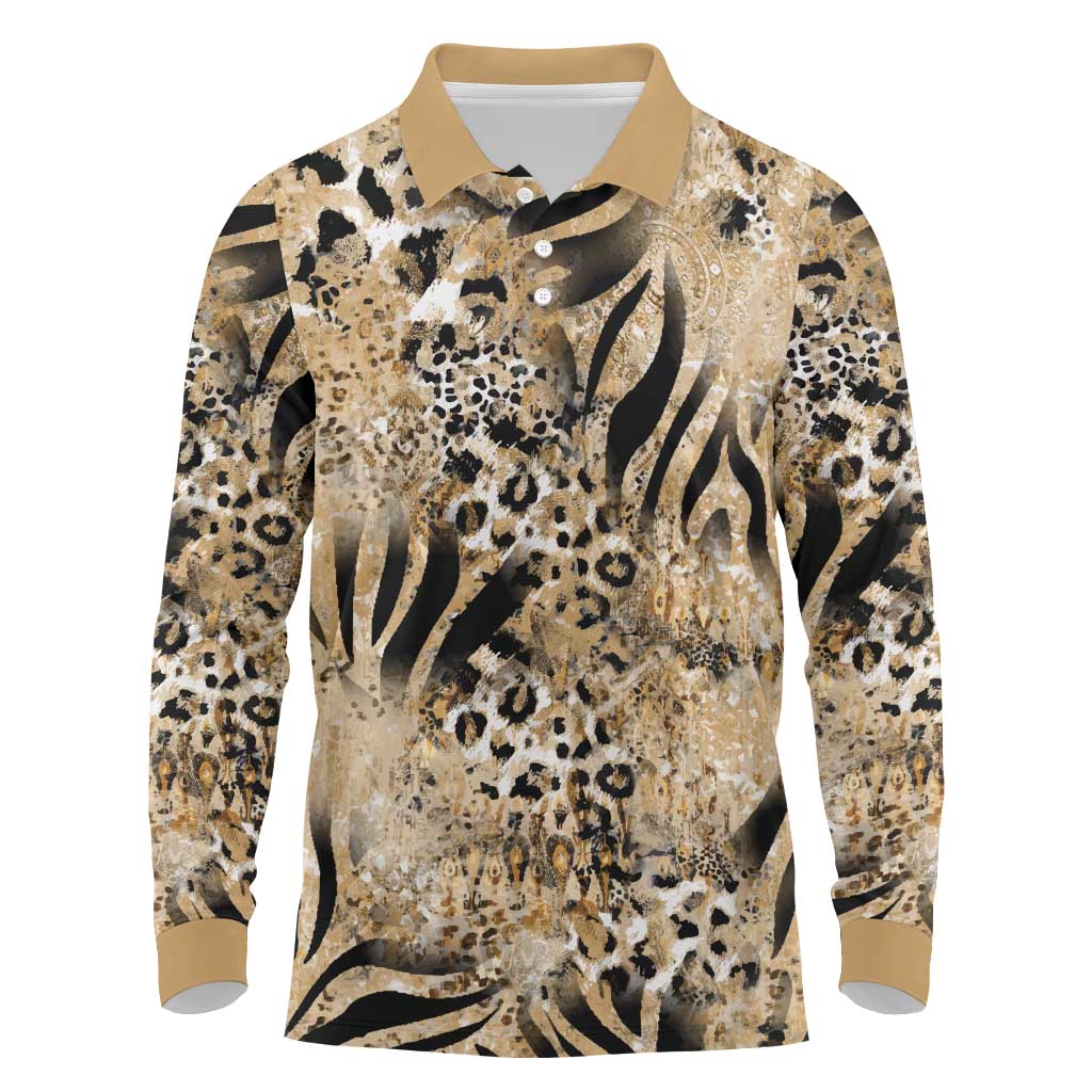 African Wild Animal Skins Long Sleeve Polo Shirt Zebra Tiger Leopard Mix Skin - African Pride