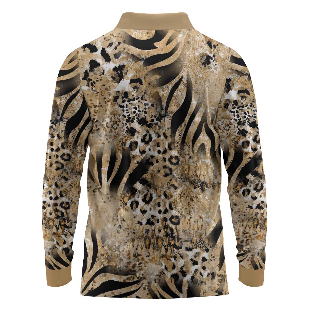 African Wild Animal Skins Long Sleeve Polo Shirt Zebra Tiger Leopard Mix Skin - African Pride