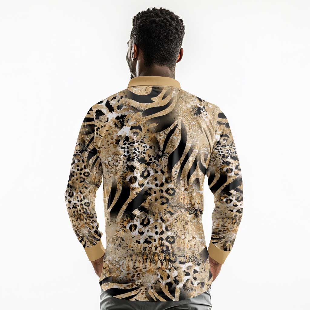 African Wild Animal Skins Long Sleeve Polo Shirt Zebra Tiger Leopard Mix Skin - African Pride
