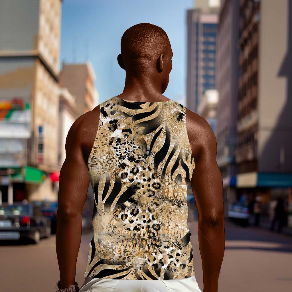 African Wild Animal Skins Men Tank Top Zebra Tiger Leopard Mix Skin - African Pride