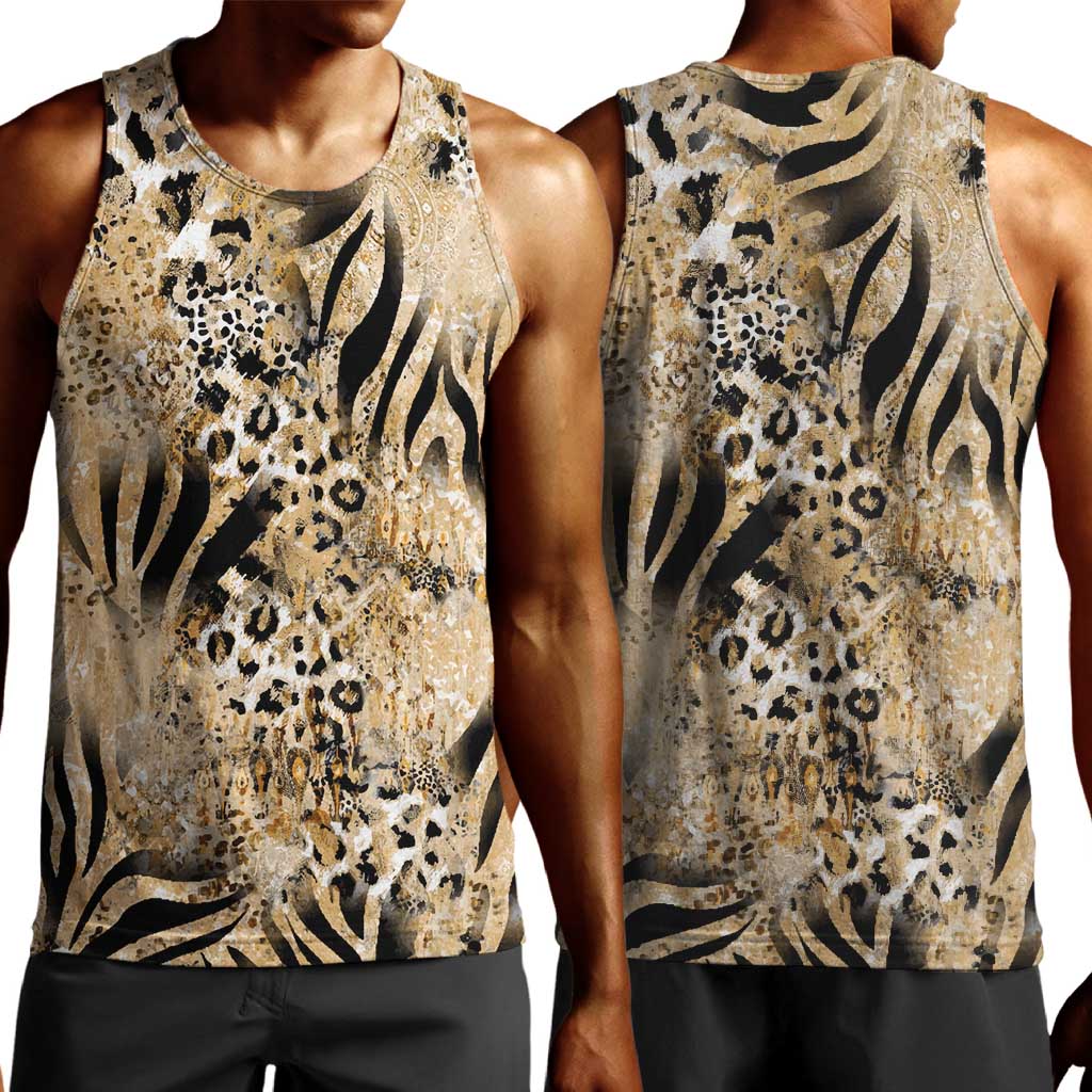 African Wild Animal Skins Men Tank Top Zebra Tiger Leopard Mix Skin - African Pride
