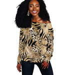 African Wild Animal Skins Off Shoulder Sweater Zebra Tiger Leopard Mix Skin - African Pride