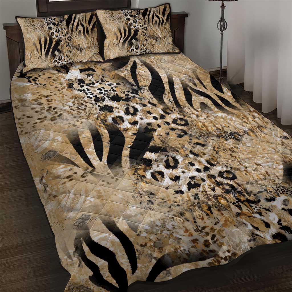 African Wild Animal Skins Quilt Bed Set Zebra Tiger Leopard Mix Skin - African Pride