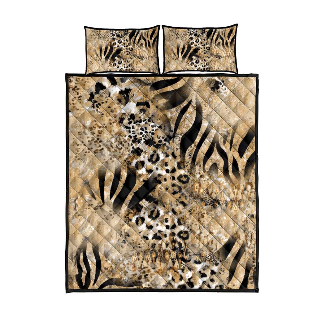 African Wild Animal Skins Quilt Bed Set Zebra Tiger Leopard Mix Skin - African Pride