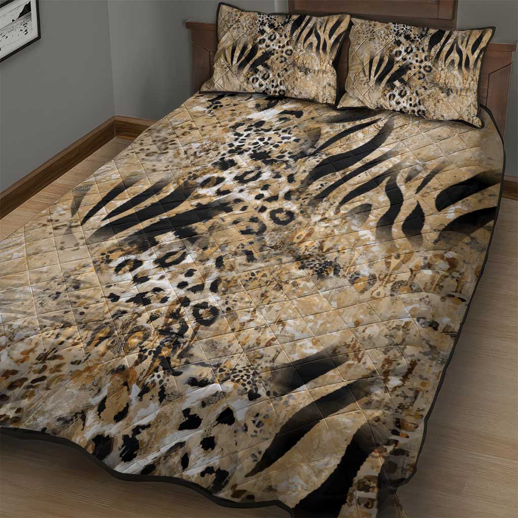 African Wild Animal Skins Quilt Bed Set Zebra Tiger Leopard Mix Skin - African Pride