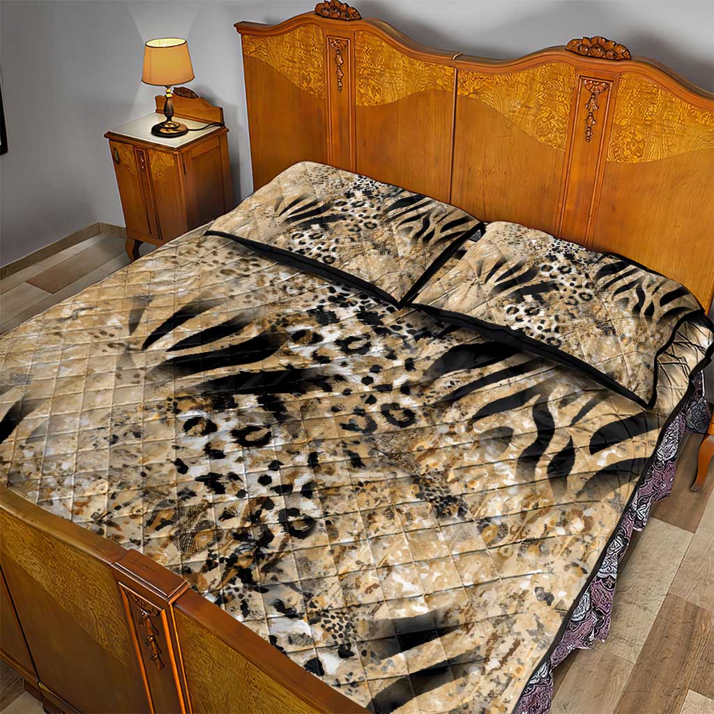 African Wild Animal Skins Quilt Bed Set Zebra Tiger Leopard Mix Skin - African Pride